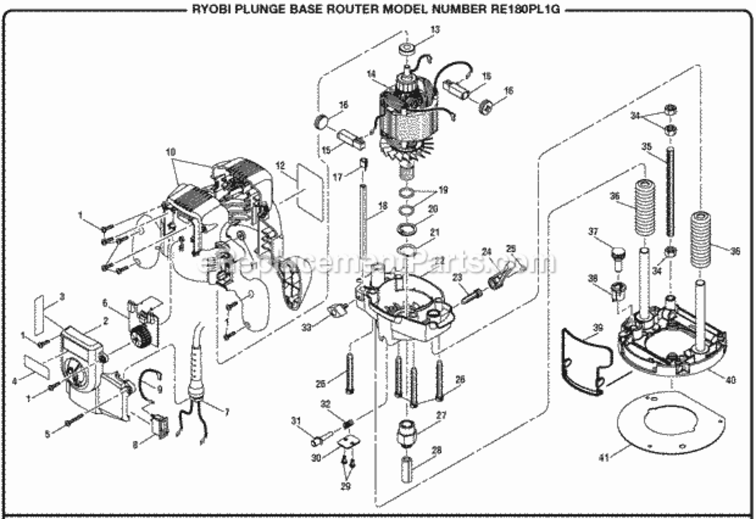 General_Assembly Diagram and Parts List for RE180PL1G  Ryobi Router