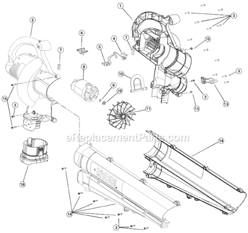 Page A Diagram and Parts List for RESV1300 41ABESPG034 Ryobi Leaf Blower / Vacuum
