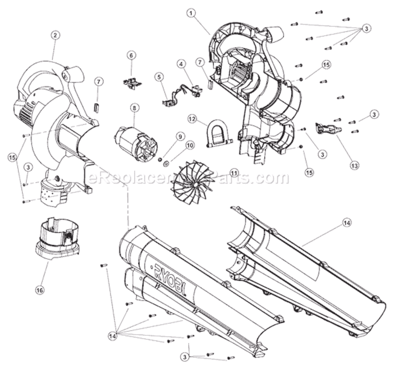 Page A Diagram and Parts List for RESV1300 907113116 41ABESVG051 Ryobi Leaf Blower / Vacuum