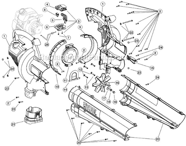 Page B Diagram and Parts List for RGBV3100 41BSGBPG734 Ryobi Leaf Blower / Vacuum