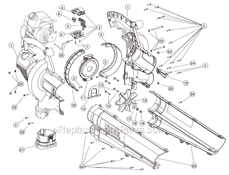 Page B Diagram and Parts List for RGBV3100 907171128 Ryobi Leaf Blower / Vacuum