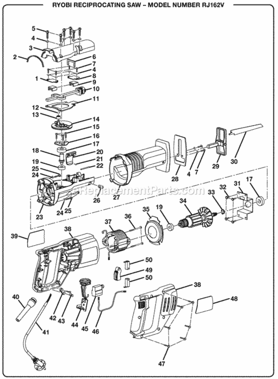 General_Assembly Diagram and Parts List for RJ162V  Ryobi Reciprocating Saw