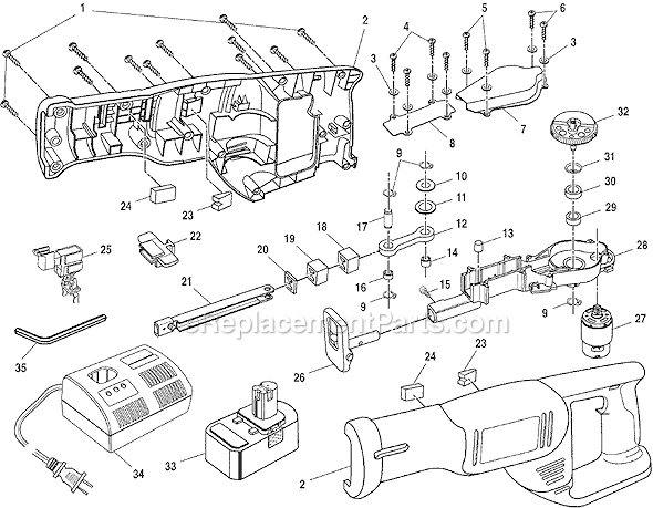Page A Diagram and Parts List for RJC180V  Ryobi Reciprocating Saw