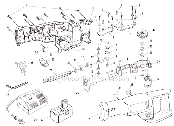 Page A Diagram and Parts List for RJC180  Ryobi Reciprocating Saw