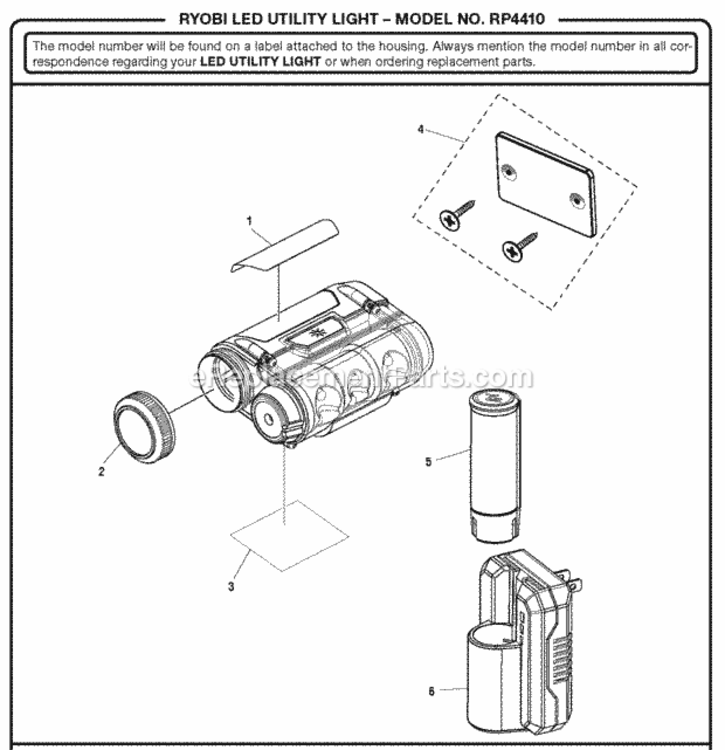 Led_Utility_Light Diagram and Parts List for RP4410  Ryobi Worklight & Flashlight