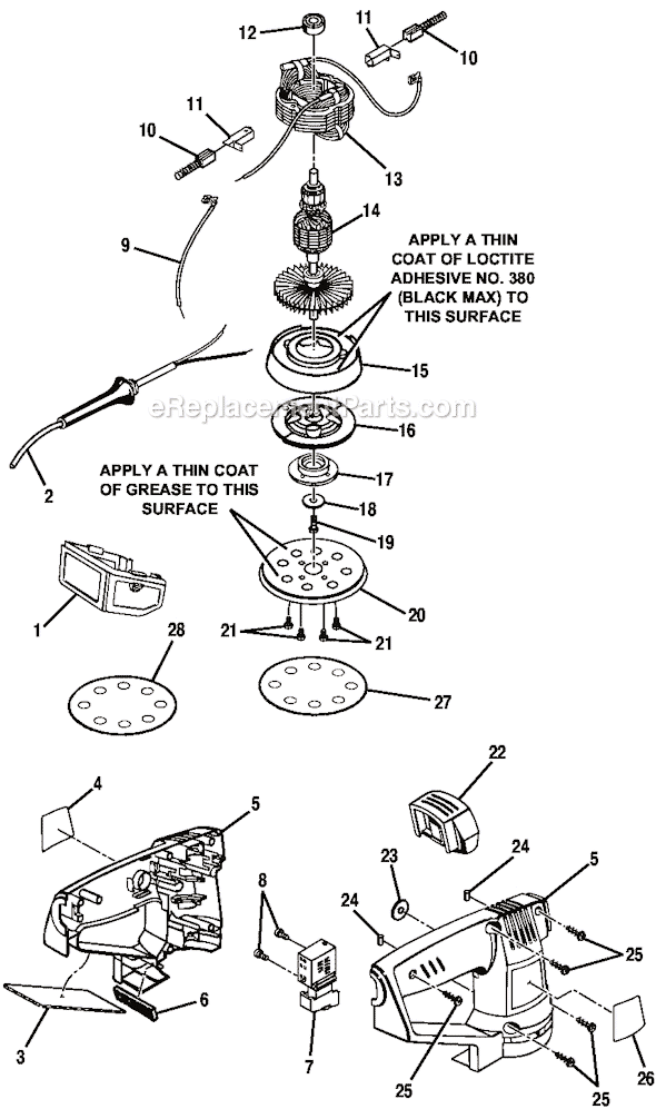 Page A Diagram and Parts List for RS280  Ryobi Sander Polisher