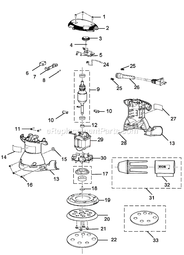 Page A Diagram and Parts List for RS281VS  Ryobi Sander Polisher