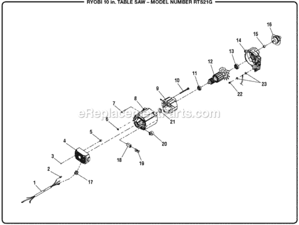 General_Assembly Diagram and Parts List for RTS21G  Ryobi Table Saw