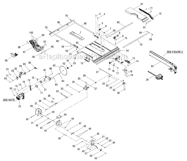 Page A Diagram and Parts List for RTS21  Ryobi Table Saw
