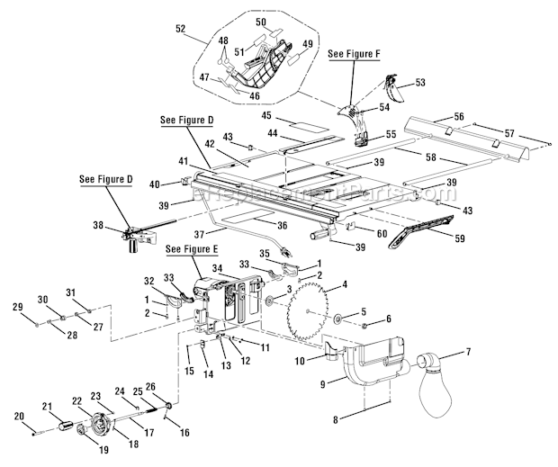 Page A Diagram and Parts List for RTS30  Ryobi Table Saw