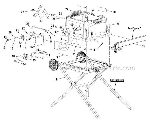 Page B Diagram and Parts List for RTS30  Ryobi Table Saw
