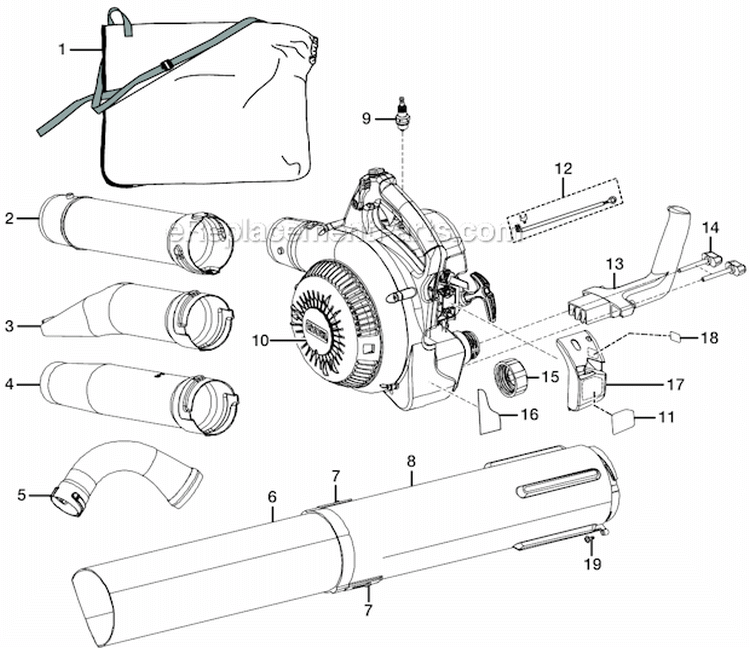 Page A Diagram and Parts List for RY09907  Ryobi Leaf Blower / Vacuum