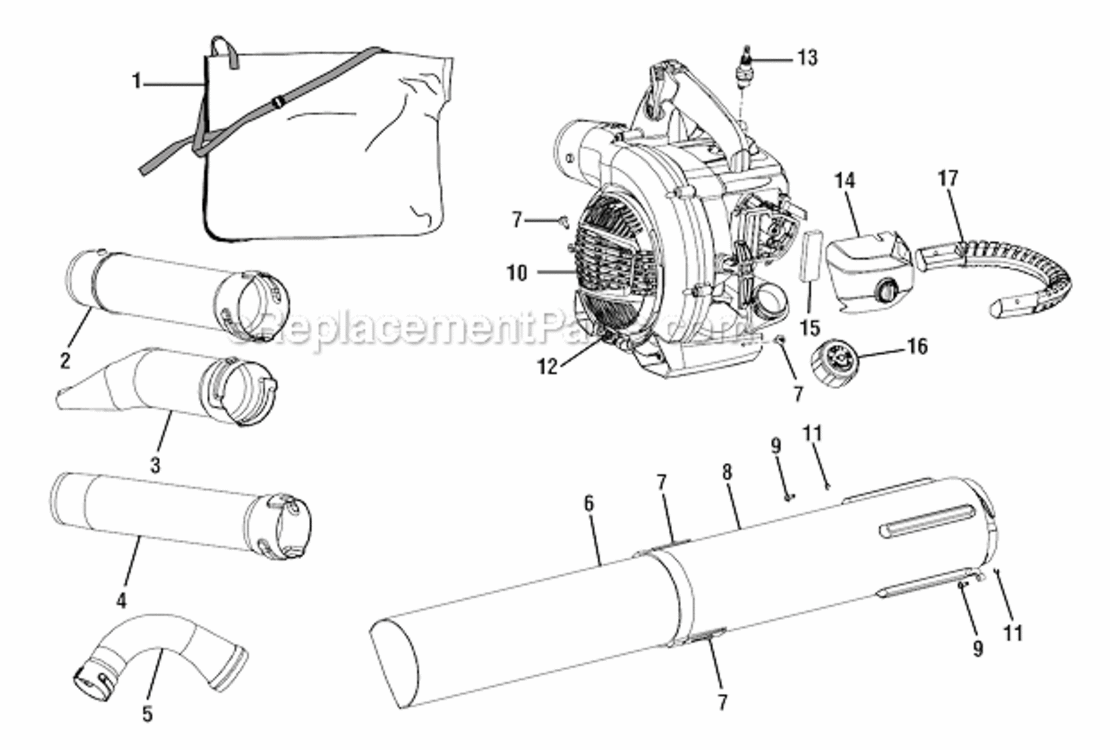 Page A Diagram and Parts List for RY09951  Ryobi Leaf Blower / Vacuum