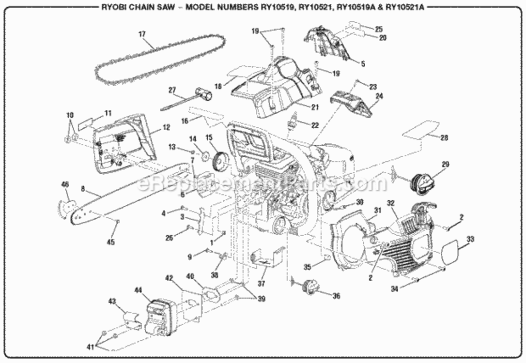 Page C Diagram and Parts List for RY10521A  Ryobi Chainsaw