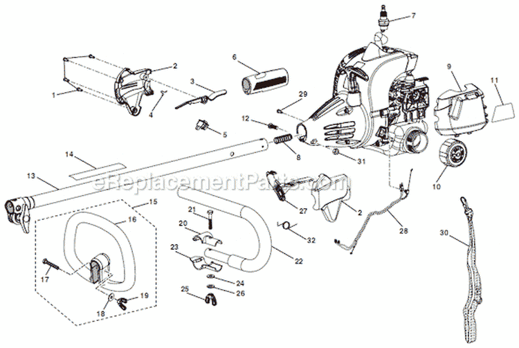 Upper Shaft Assembly Diagram and Parts List for RY26520  Ryobi Trimmer