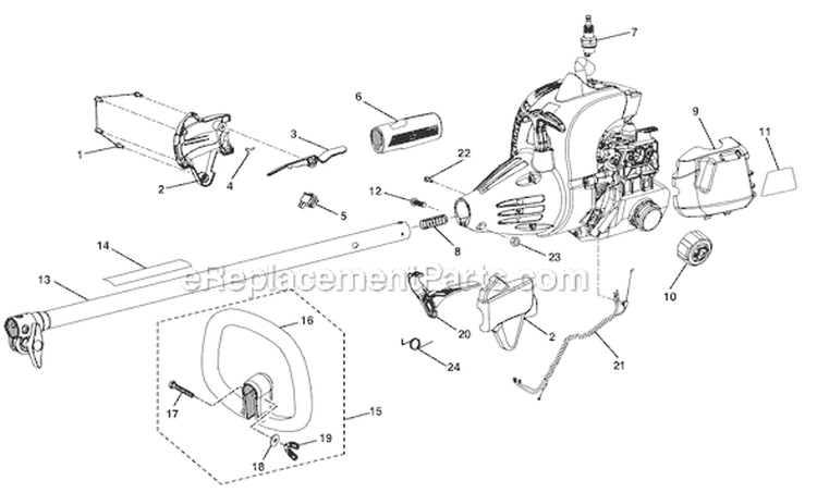 Upper Shaft Assembly Diagram and Parts List for RY28040 RY28040 Ryobi Trimmer