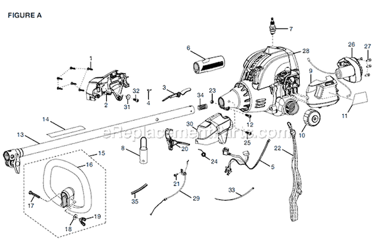 Upper Shaft Assembly Diagram and Parts List for RY29550  Ryobi Trimmer