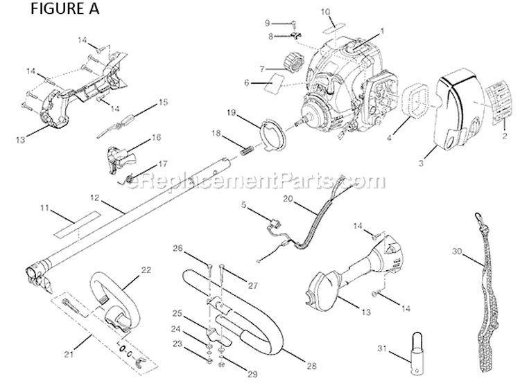 Upper Shaft Assembly Diagram and Parts List for RY30020A  Ryobi Trimmer