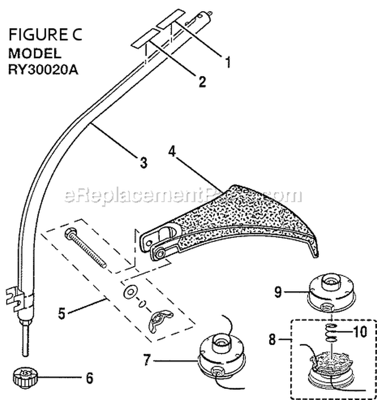 Lower Shaft Assembly Diagram and Parts List for RY30020A  Ryobi Trimmer