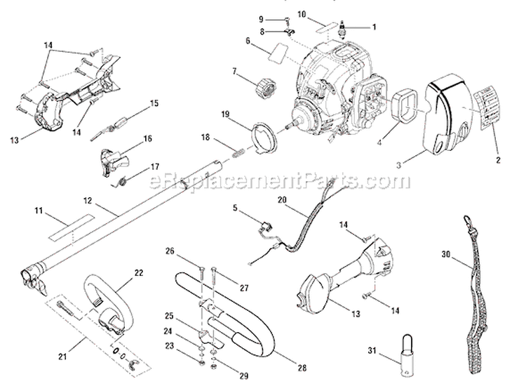 Upper Shaft Assembly Diagram and Parts List for RY30020B  Ryobi Trimmer