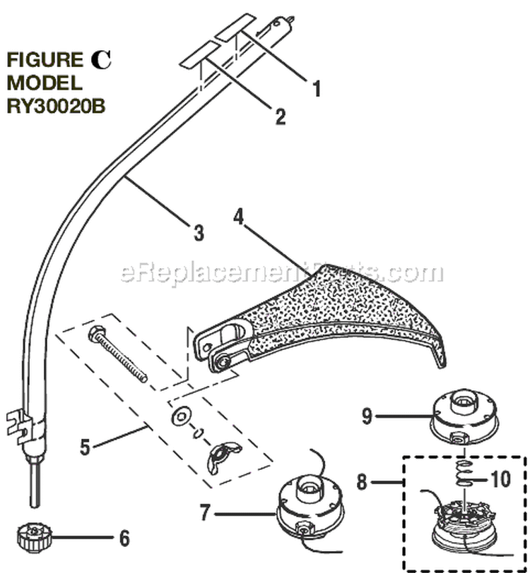 Lower Shaft Assembly Diagram and Parts List for RY30020B  Ryobi Trimmer