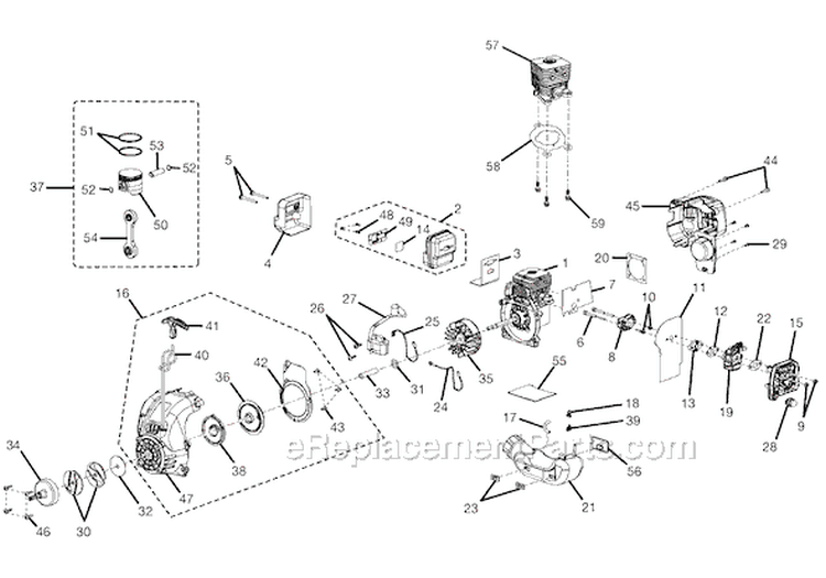 Engine Assembly Diagram and Parts List for RY30040B  Ryobi Trimmer