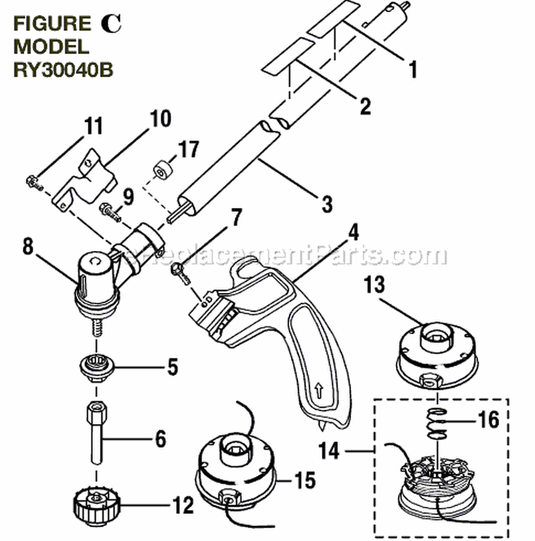 Lower Shaft Assembly Diagram and Parts List for RY30040B  Ryobi Trimmer