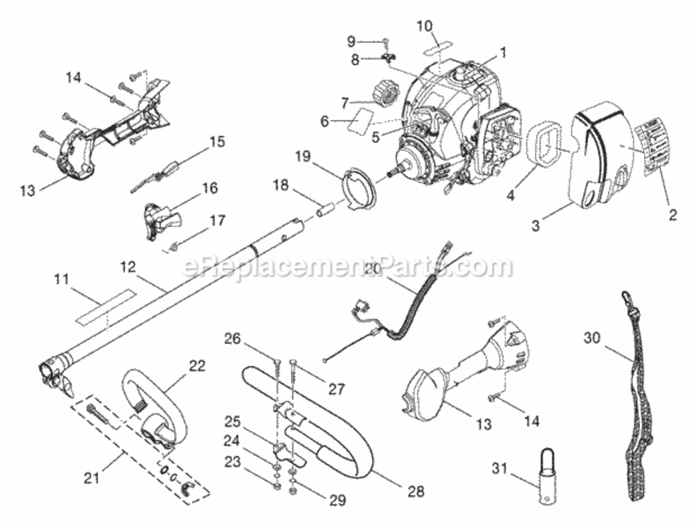 B - Upper Boom Handle Assembly Diagram and Parts List for RY30040  Ryobi Trimmer