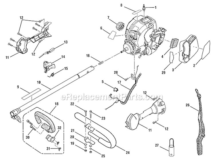 Upper Shaft Assembly Diagram and Parts List for RY30120  Ryobi Trimmer