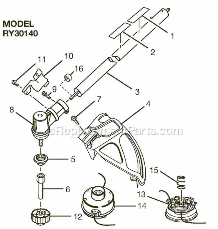 Lower Shaft Assembly Diagram and Parts List for RY30140  Ryobi Trimmer