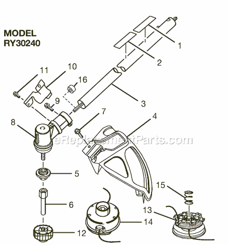 Lower Shaft Assembly Diagram and Parts List for RY30240  Ryobi Trimmer