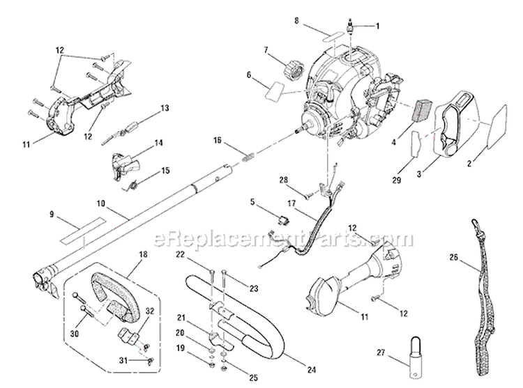 Upper Shaft Assembly Diagram and Parts List for RY30240  Ryobi Trimmer