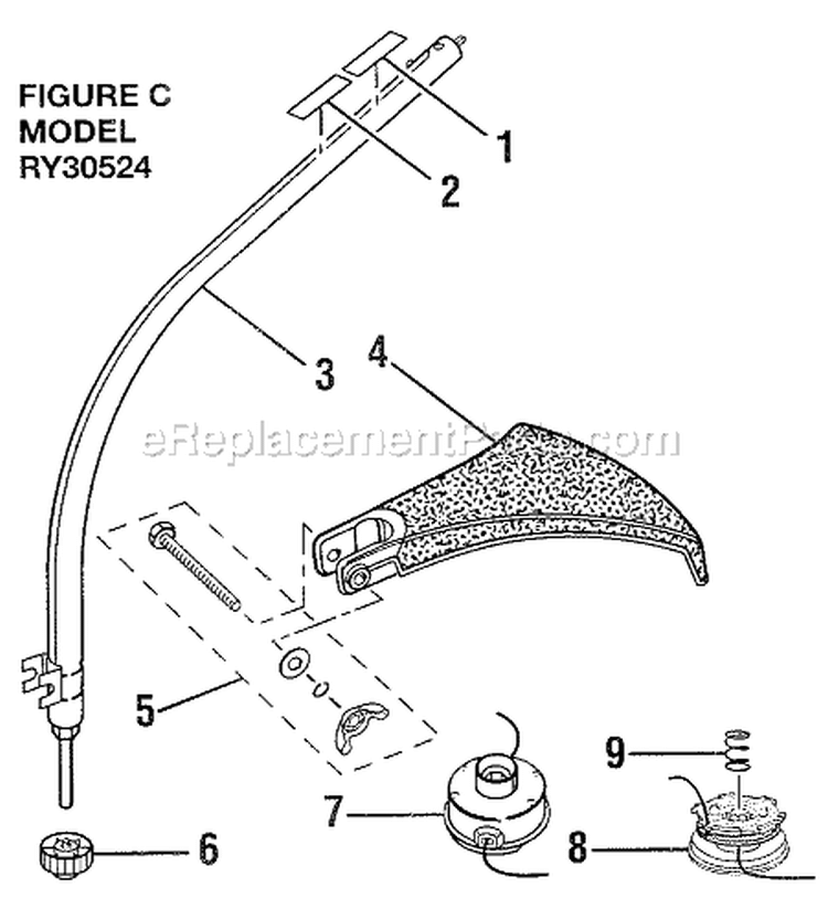 Lower Shaft Assembly Diagram and Parts List for RY30524  Ryobi Trimmer