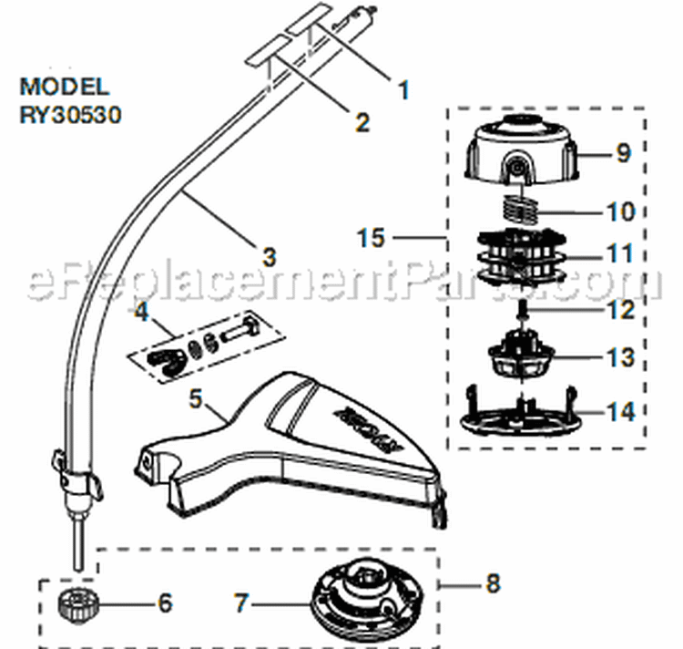 Lower Shaft Assembly Diagram and Parts List for RY30530  Ryobi Trimmer