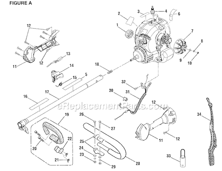 Upper Shaft Assembly Diagram and Parts List for RY30544  Ryobi Trimmer