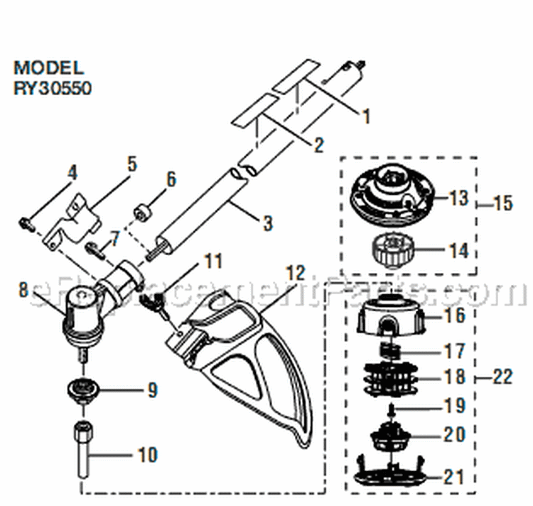 Lower Shaft Assembly Diagram and Parts List for RY30550  Ryobi Trimmer