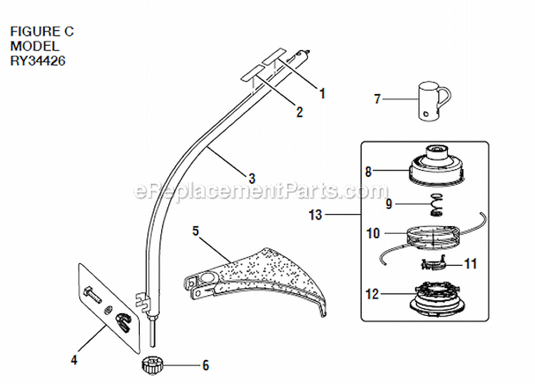 Figure C Diagram and Parts List for RY34426  Ryobi Trimmer