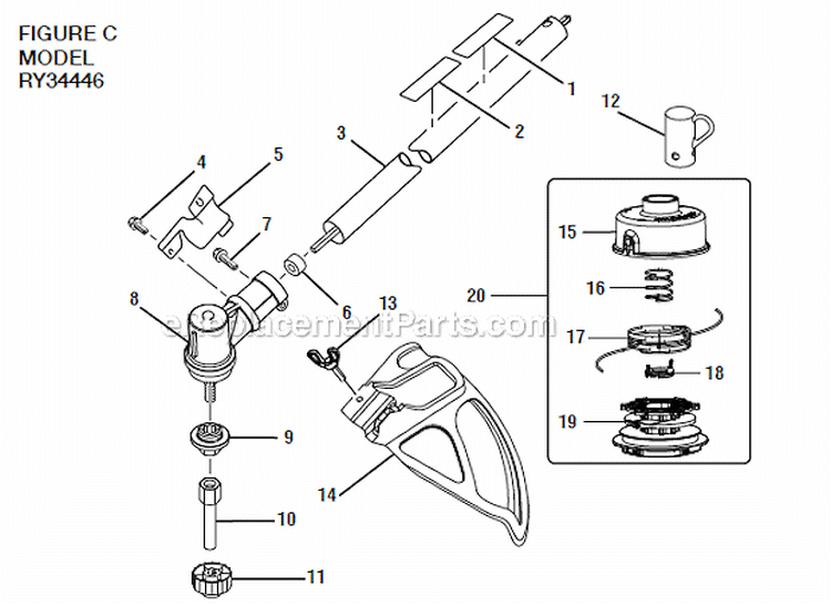 Figure C Diagram and Parts List for RY34446  Ryobi Trimmer