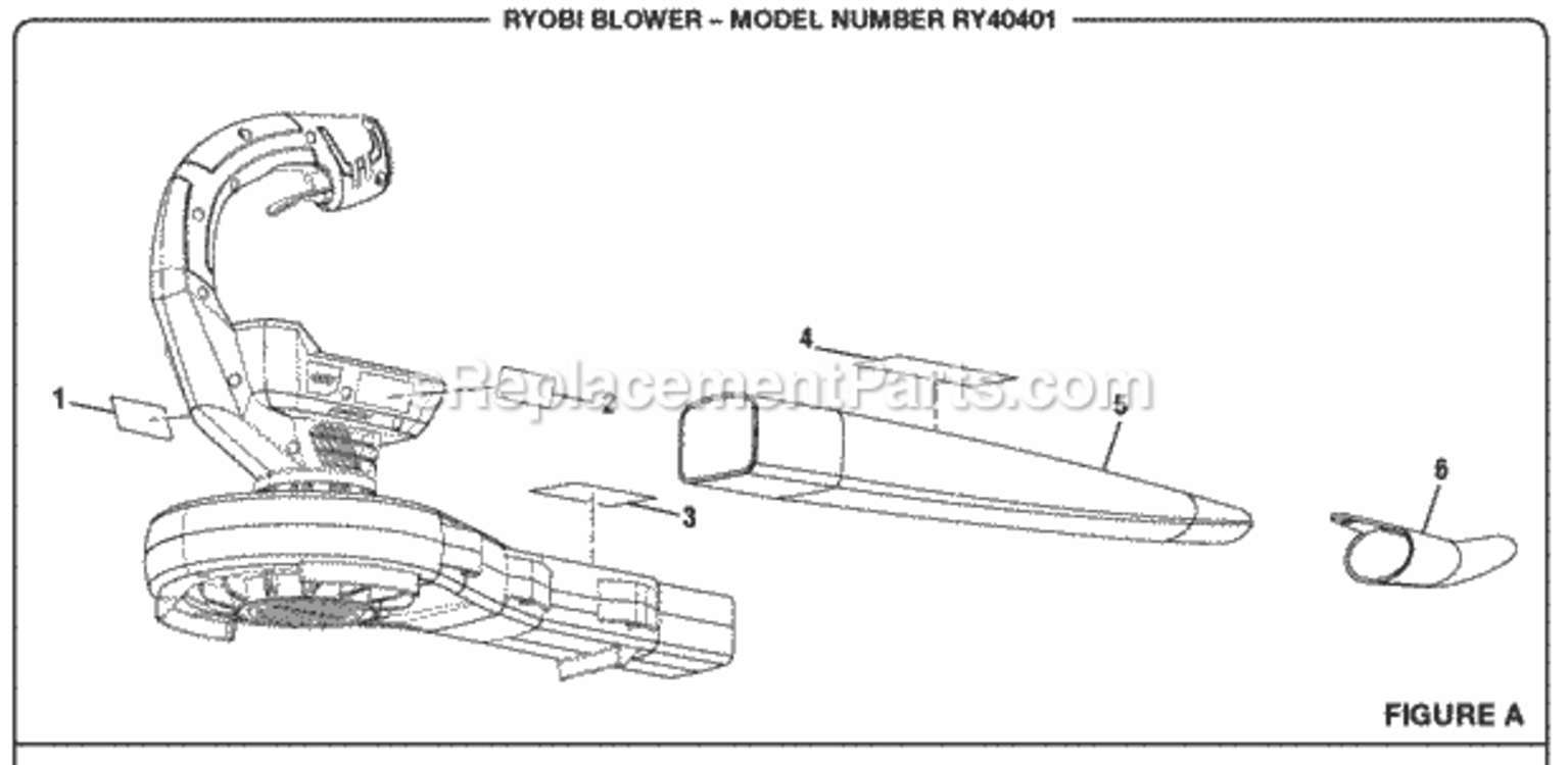 Page A Diagram and Parts List for RY40401  Ryobi Leaf Blower / Vacuum