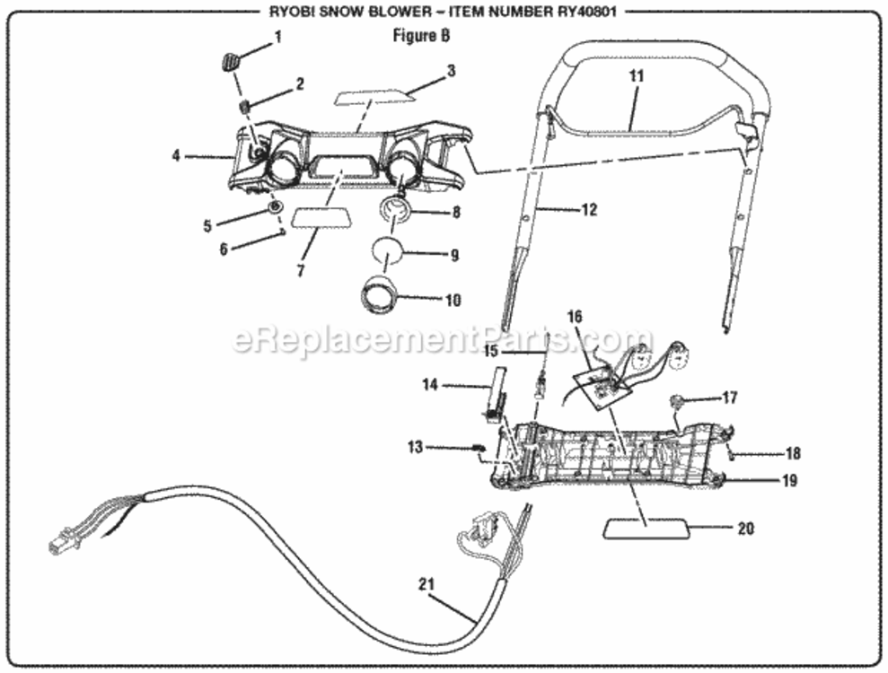 Figure_B Diagram and Parts List for RY40801  Ryobi Snow Blower