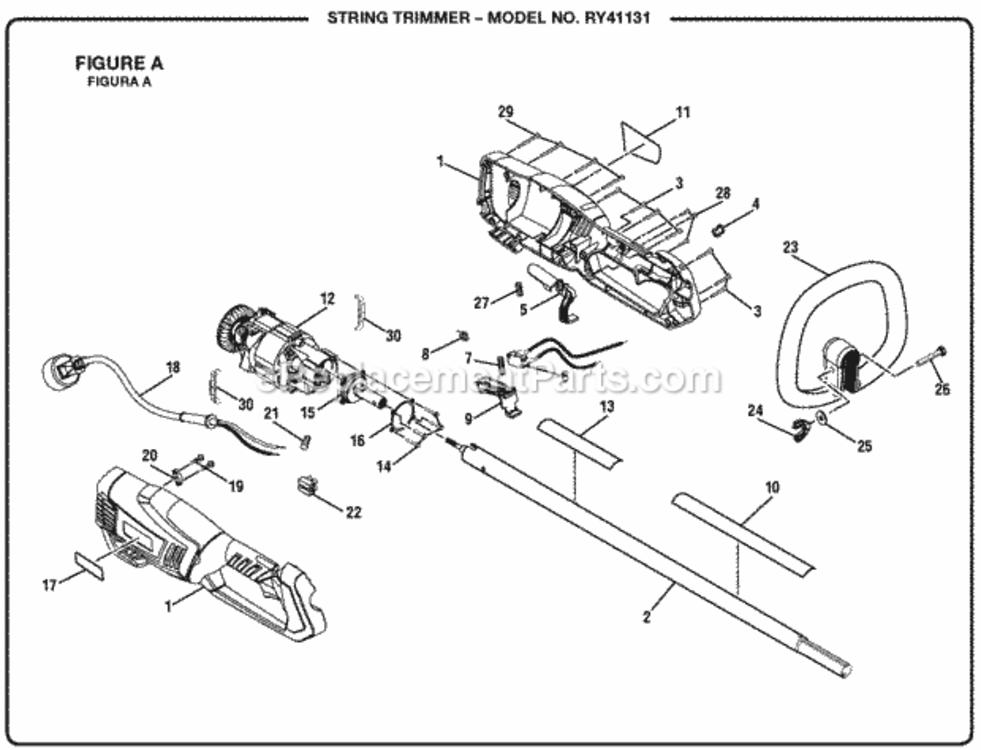 Page A Diagram and Parts List for RY41131  Ryobi Trimmer