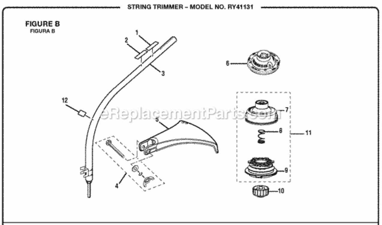 Page B Diagram and Parts List for RY41131  Ryobi Trimmer