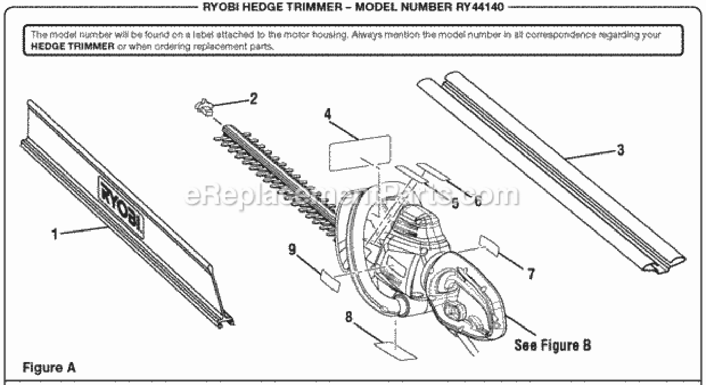 Figure_A Diagram and Parts List for RY44140  Ryobi Hedge Trimmer