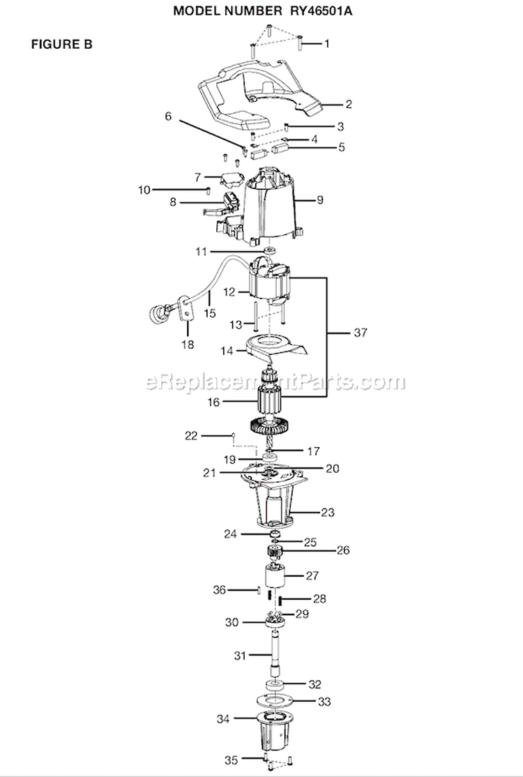 Page B Diagram and Parts List for RY46501A  Ryobi Tiller