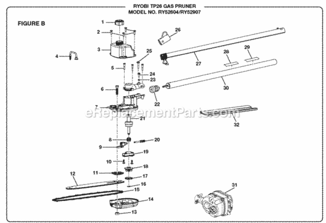 Page B Diagram and Parts List for RY52907  Ryobi Pole Saw