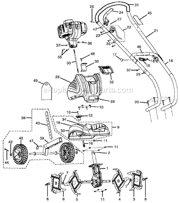 Page B Diagram and Parts List for RY60520  Ryobi Tiller