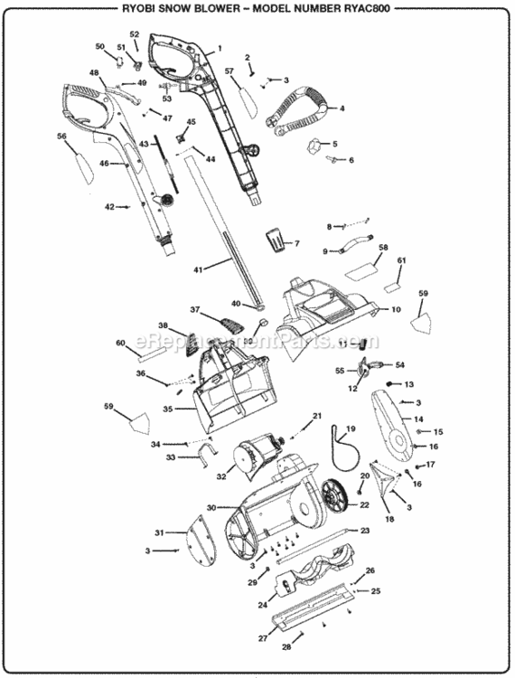General_Assembly Diagram and Parts List for RYAC800  Ryobi Snow Blower
