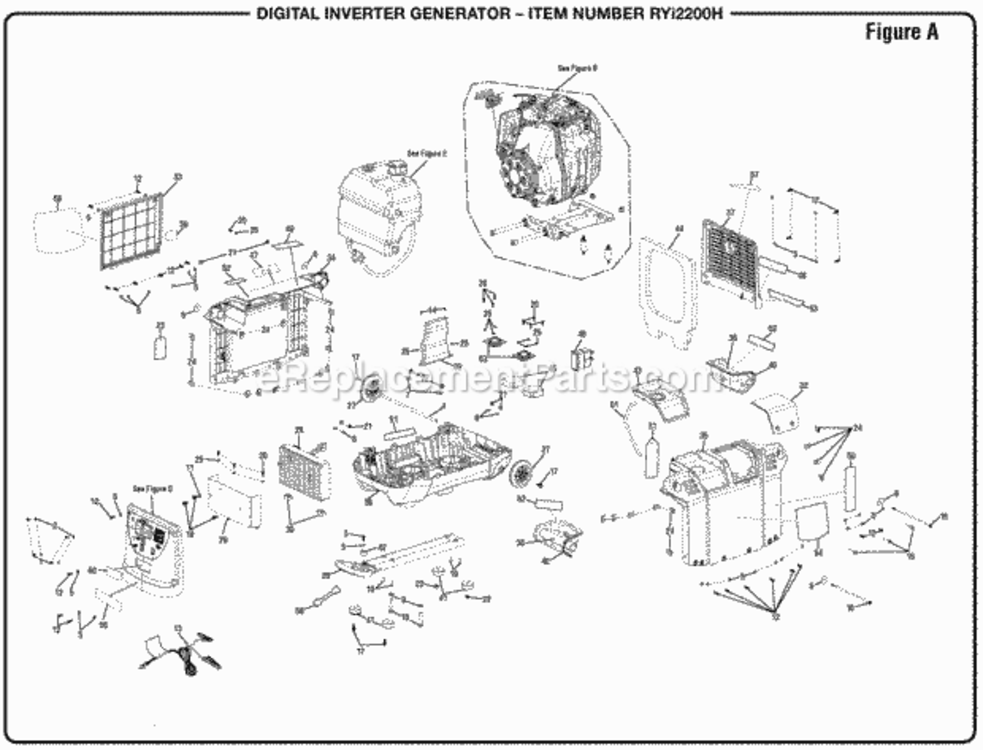 Figure_A Diagram and Parts List for RYI2200H  Ryobi Generator