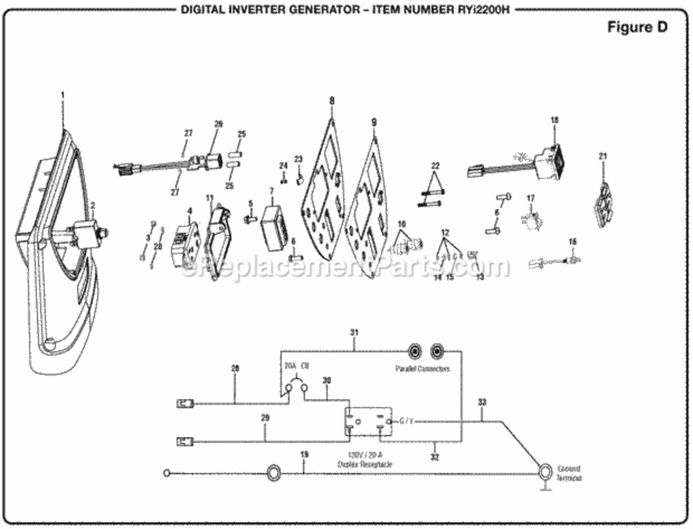 Figure_D Diagram and Parts List for RYI2200H  Ryobi Generator