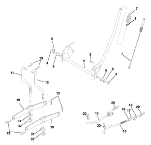 Mower Lift Diagram and Parts List for HDK 19H42 (960160004-02)(2005) Ryobi Lawn Tractor